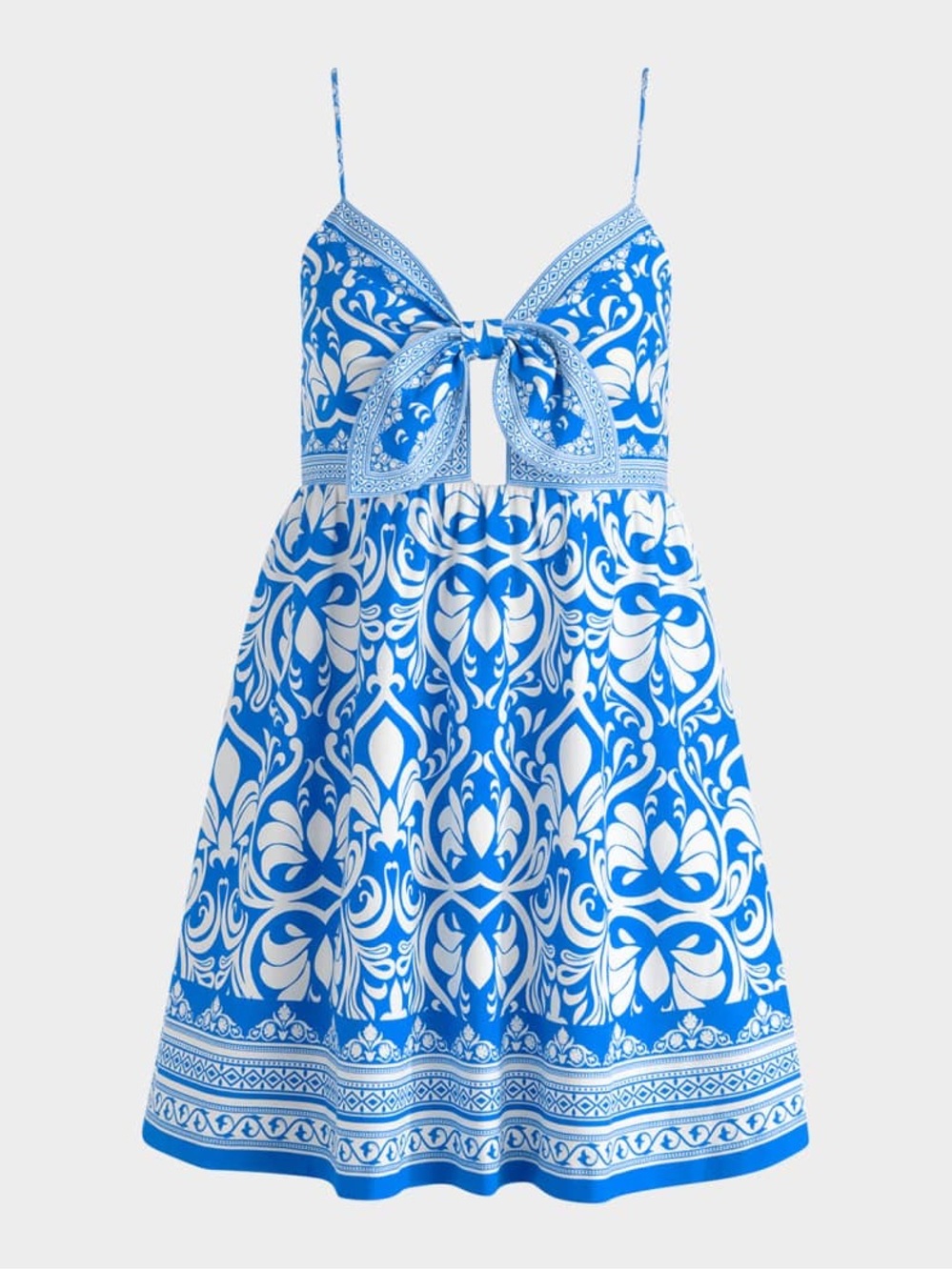 Alice + Olivia Melvina Tie-Front Gathered Babydoll Blue Dress